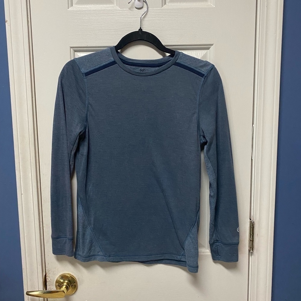 CHAMPION Womens Shirt Size L(12-14) Long Sleeve Striped Print Gray Active Top.